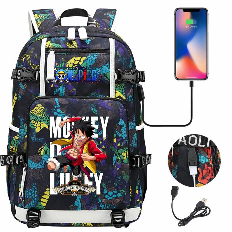One Piece Anime Large Capacity Backpack with USB - Image 34