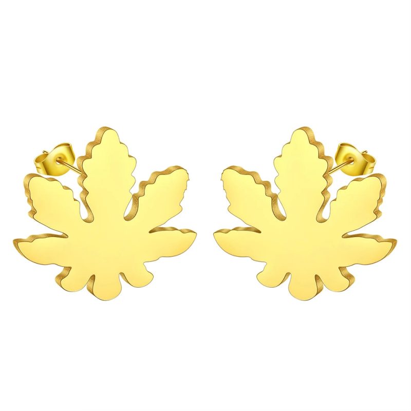 CHENGXUN Stainless Steel Mary Jane Weed Leaf Earrings - Image 9