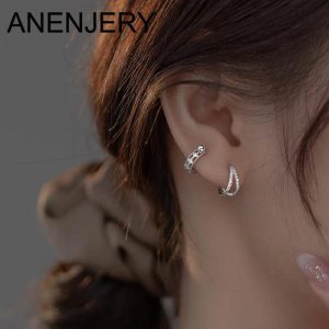 ANENJERY One Piece Skeleton Star Heart Double Layer Hoop Earrings