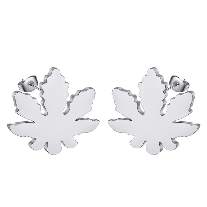 CHENGXUN Stainless Steel Mary Jane Weed Leaf Earrings - Image 8